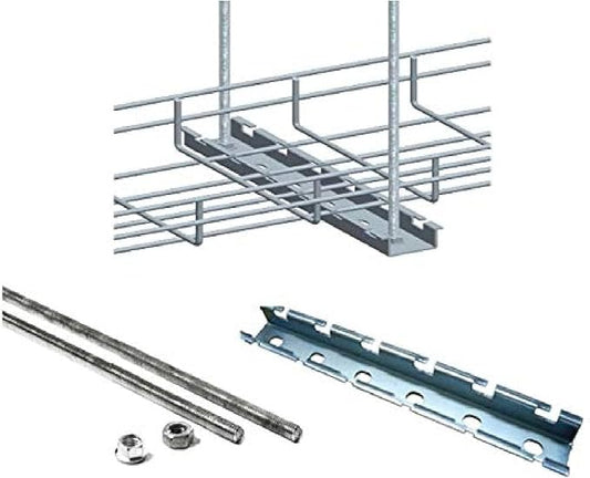 Kable Kontrol Ceiling Hanger Kits – 8” Width - Wire Mesh Tray Cable Management Rack Cords Organizer Cable Basket, Zinc Plated