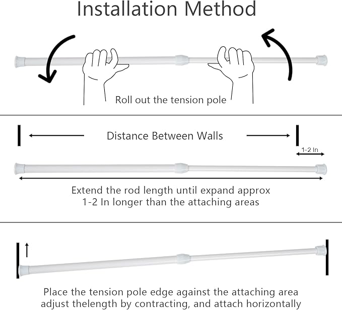 2Pcs Spring Tension Curtain Rod, Adjustable Curtain Rods 28-48 inch, Spring Loaded Curtain Rods No Drilling Extension Rod, (W