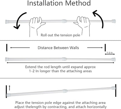 2Pcs Spring Tension Curtain Rod, Adjustable Curtain Rods 28-48 inch, Spring Loaded Curtain Rods No Drilling Extension Rod, (W