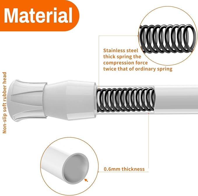 2Pcs Spring Tension Curtain Rod，21-38 Inches Adjustable Expandable Pressure White Curtain Tension Rods For Kitchen, Bathroom,