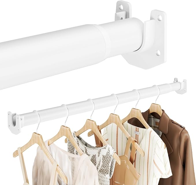 Closet Rods for Hanging Clothes, 17-42 Inch Stepless Adjustable Closet Rod, 1.3 Inch Heavy Duty Metal Clothes Hanging Rod, Ex