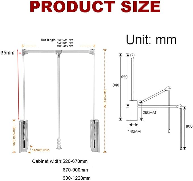 Metal Wardrobe Lifting Rod Width Adjustable - Pull-Down Wardrobe Clothes Rail, Extendable Pull Out Closet Rod, Wardrobe Cloth