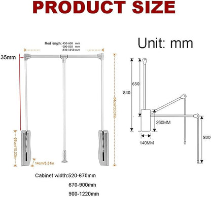 Metal Wardrobe Lifting Rod Width Adjustable - Pull-Down Wardrobe Clothes Rail, Extendable Pull Out Closet Rod, Wardrobe Cloth
