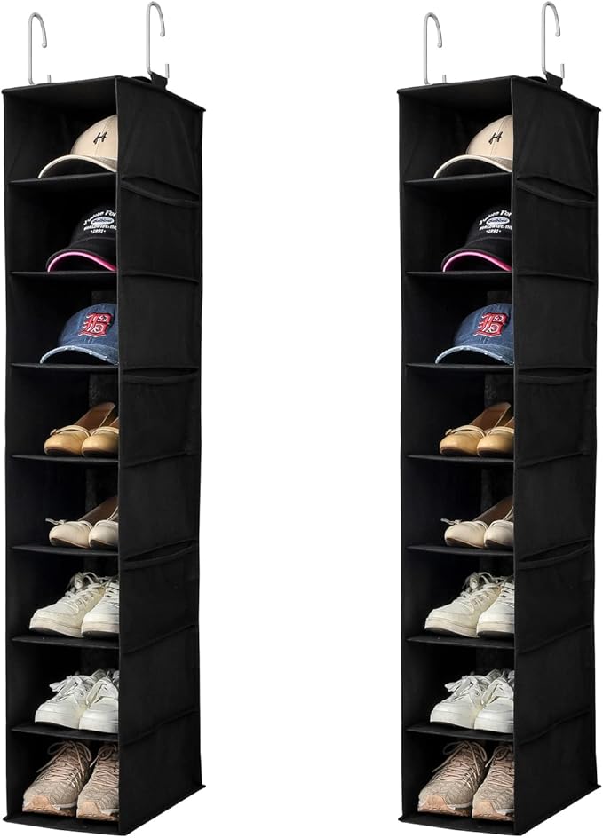 Berdeng Hanging Shoe Organizer for Closet with Side Mesh Pockets，Hat Racks for Baseball Caps，Shoe and Hat Holder & Storage，8-