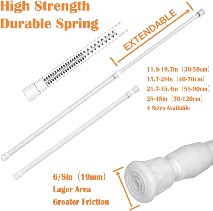 KXLIFE 6 Pack Small Spring Tension Curtain Rod 12-20 Inch, Thin Tension Rod No Drill for Window Cupboard Closet, White