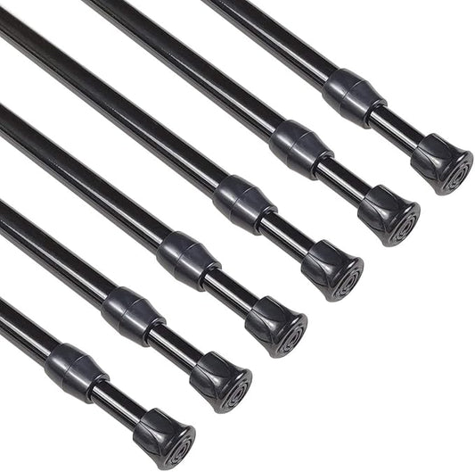 KXLife 6Pcs Spring Tension Curtain Rod, 18 to 30 Inch Adjustable Small Tension Rods No Drill, Black Spring Loaded Curtain Ten