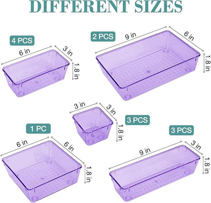 StorMiracle 13 PCS Drawer Organizer Set, 5 Varied Size Bathroom and kitchen Drawer cabinet organizer Trays, Clear Storage Bin