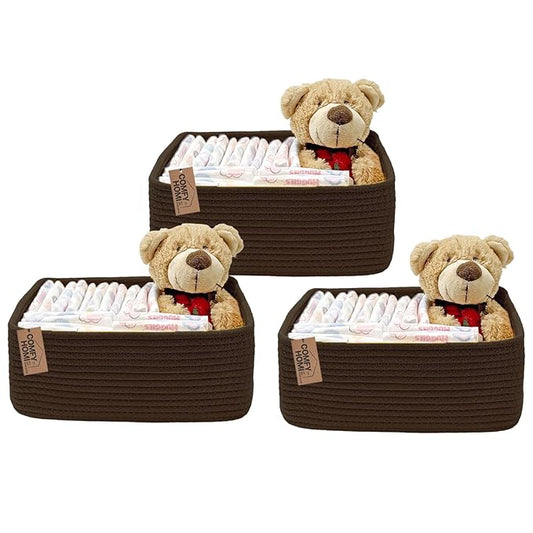 COMFY-HOMI 11.5"x7.5"x4.7" Storage Baskets for Organizing | Cotton Rope Woven Basket | Toy Storage Bin Box | Basket for Shelv