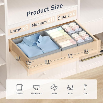 DIMJ Drawer Organizer Clothes - 20 Pack Closet Drawer Organizer Bins for Baby Clothes Storage, Fabric Dresser Organizer for N