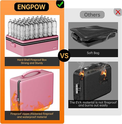 ENGPOW Fireproof Document Box, Hard Case File Box with Fireproof Zipper＆Lock, 6400°F Heat Insulated Fire and Water Resistant 