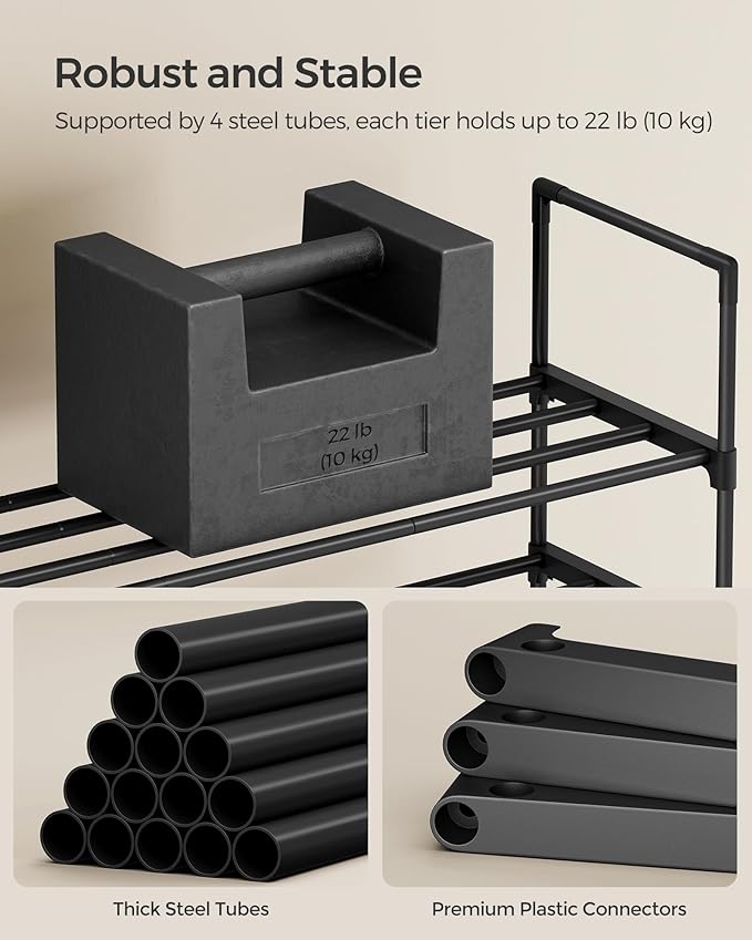 SONGMICS Shoe Rack, 2-Tier Shoe Organizer, Metal Storage Shelf, Upright or Upside Down, for 12-15 Pairs, Stackable, for Entry