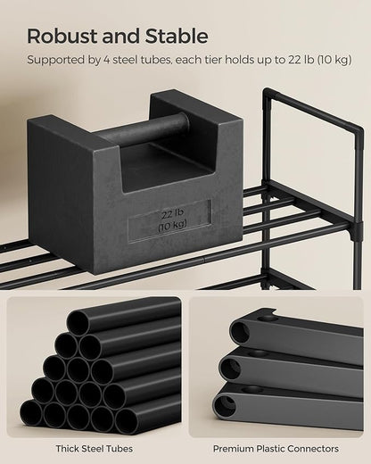 SONGMICS Shoe Rack, 2-Tier Shoe Organizer, Metal Storage Shelf, Upright or Upside Down, for 12-15 Pairs, Stackable, for Entry