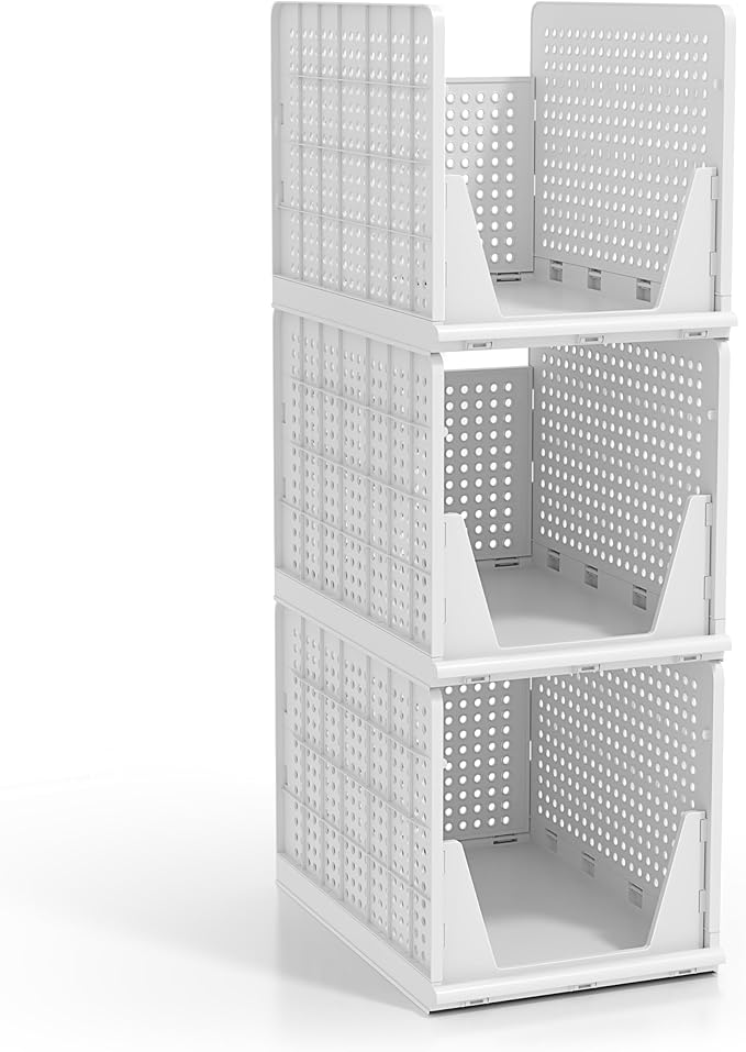 Sorbus Stackable Shelf Organizer Baskets – Plastic Closet Organizer for Clothes, Pantry, Bathroom, Kitchen & Garage – Open Fr