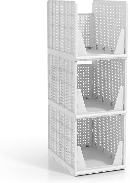 Sorbus Stackable Shelf Organizer Baskets – Plastic Closet Organizer for Clothes, Pantry, Bathroom, Kitchen & Garage – Open Fr
