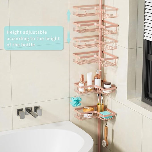 KEGII Corner Shower Caddy Tension Pole - 4-Tier Rustproof Bathroom Organizer, Floor to Ceiling Shower Caddy 25-114.2 inch, No