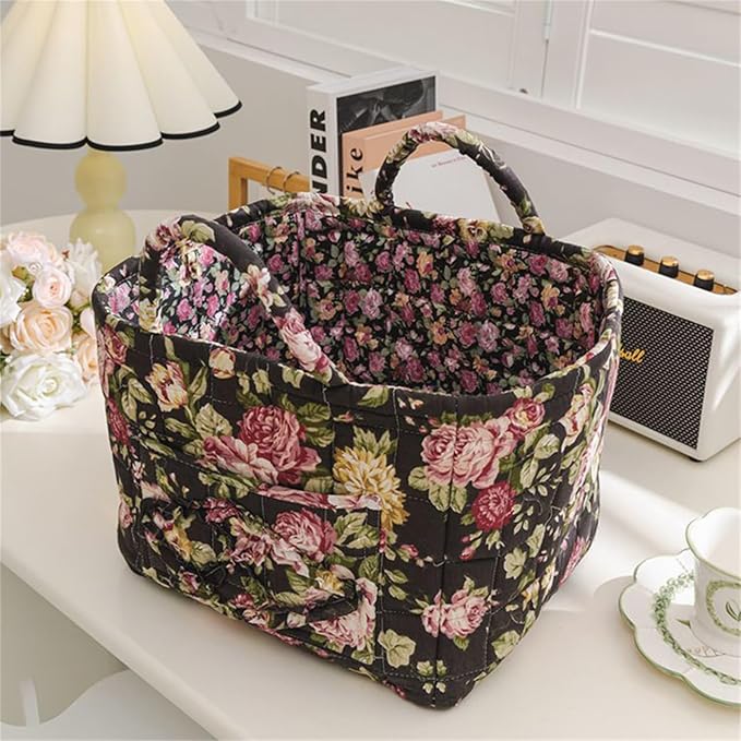 Boho Fabric Storage Basket, Large Capacity Laundry Basket, 12.2'' x 10.23'' x 10.23'' Collapsible Laundry Hamper with Easy Ca