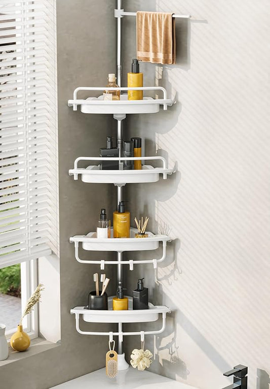 Upgrade Sturdy Shower Caddy Tension Pole Corner Shower Caddy Bathroom Organizer 18/8 Stainless Steel Rustproof 4 Tier Adjusta