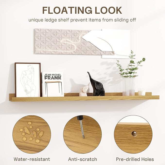 Fun Memories Long Wall Shelves Set of 2-72 Inch Floating Shelves for Wall - Picture Ledge Shelf with Lip for Storage - Wall -