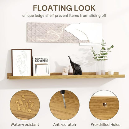 Fun Memories Long Wall Shelves Set of 2-72 Inch Floating Shelves for Wall - Picture Ledge Shelf with Lip for Storage - Wall -