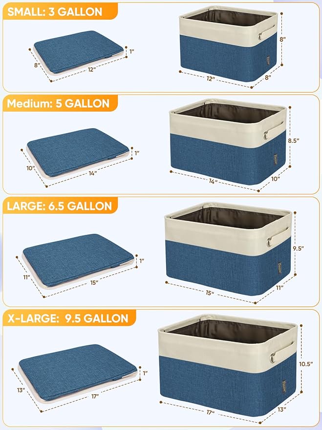 BALEINE 3 Pack Fabric Closet Storage Bins for Shelves, Linen Closet Organizers and Storage, Decorative Baskets for Organizing