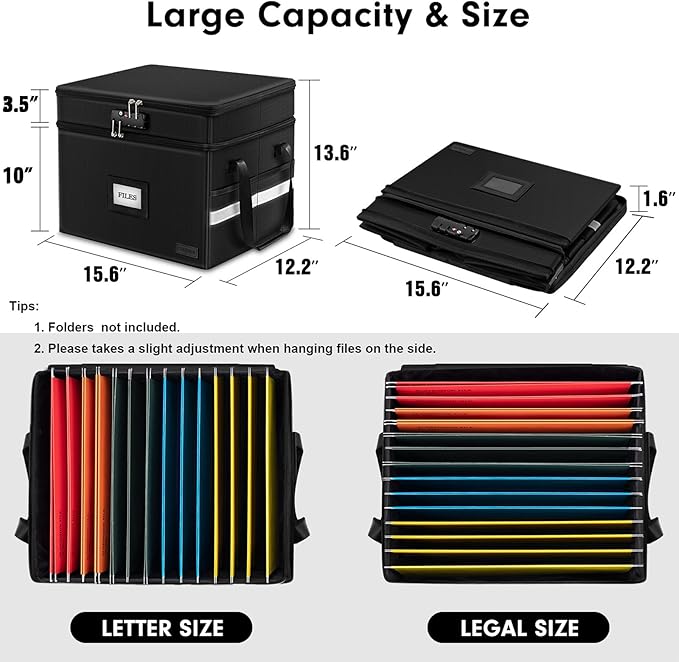 ETRONIK Fireproof Document Box with Lock, 2 Layer File Cabinet Organizer with 5 Tab Inserts, Portable Office Collapsible File