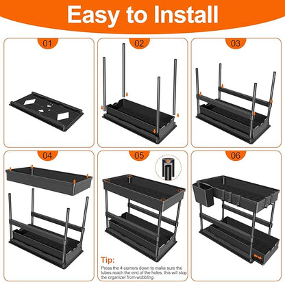 JPart Under Sink Organizer, Kitchen Organizers and Storage, 2-Tier Bathroom Cabinet Organizer with Sliding Drawers, Thickened