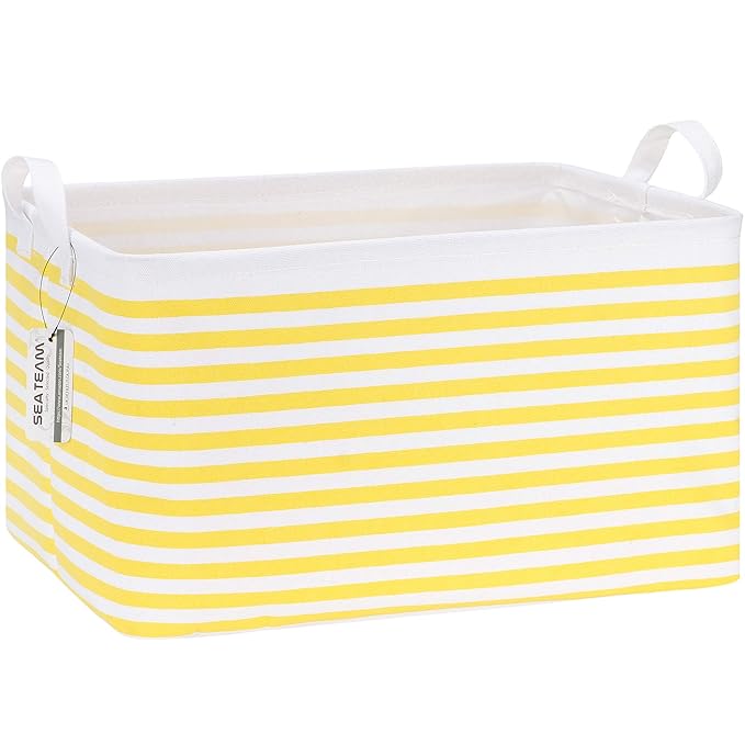 Sea Team Collapsible Canvas Fabric Storage Basket with Handles, Rectangle Waterproof Storage Bin, Box, Cube, Foldable Shelf B