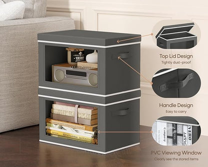 Homsorout Collapsible Storage Bins with Lids - Stackable Storage Boxes with Window, 15.7 Inch Fabric Organizing Bins for Clos