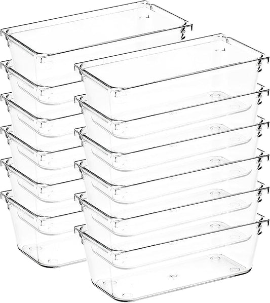 12 Pack Drawer Organizer - 3" X 6" Clear Acrylic Storage Bins with Non-Slip Pads, Versatile Desk Tray for Makeup, Jewelry, Ki