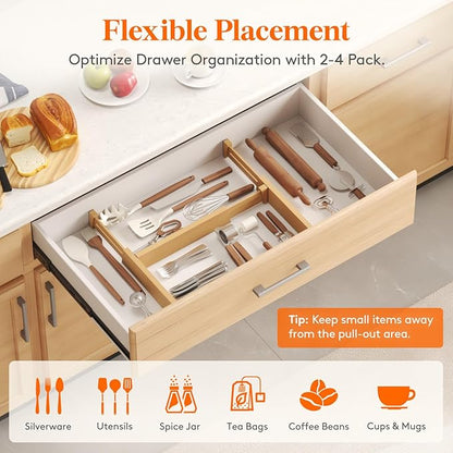 Lifewit 2.4" High 8 Pack Bamboo Drawer Dividers 33-42cm/13-16.5" Adjustable Wooden Drawer Organizer for Clothes/Utensils, Exp