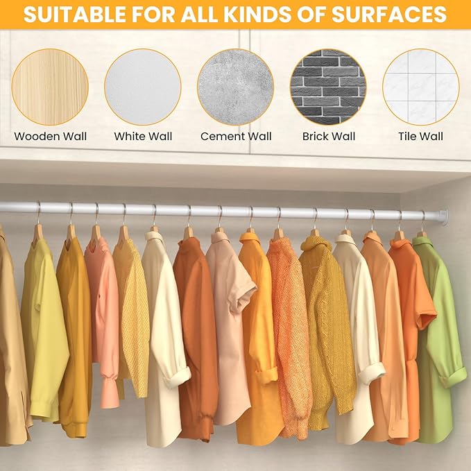 Closet Rods for Hanging Clothes, 17-39 Inch No-Cut Stepless Adjustable Closet Rod, 1.3 Inch Heavy Duty Metal Closet Hanging R