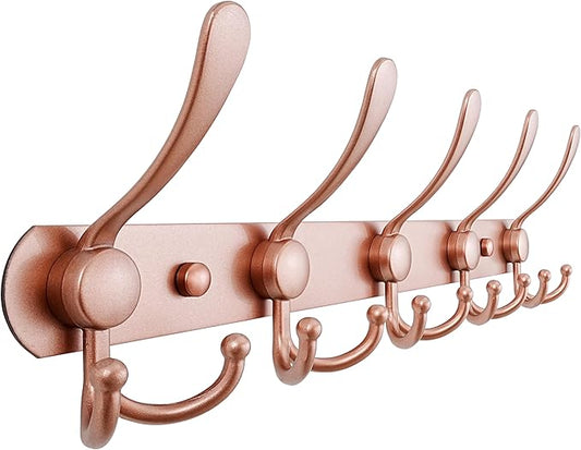 Dseap Coat Rack Wall Mounted - 5 Tri Hooks, Heavy Duty, Stainless Steel, Metal Coat Hook Rail for Coat Hat Towel Purse Robes 