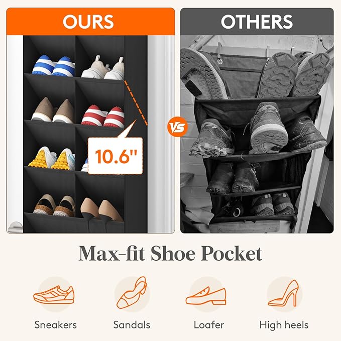 Lifewit 8 Tier Over the Door Shoe Organizer with 15 Large Deep Pockets, Fabric Hanging Shoes Shelf for Closet, Dorm Storage, 