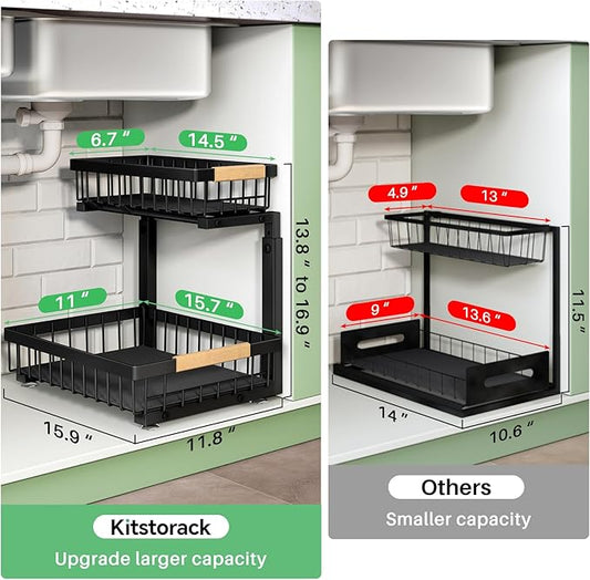 Kitstorack 2 Pack Under Sink Organizer+ 1Pack Under Sink Organizer