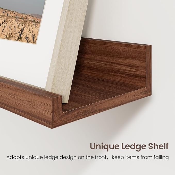 Axeman Picture Ledge Shelf | 24 Inch Walnut Floating Shelves Set of 3 | Rustic Wood Wall Shelves with Lip | 24" Walnut Pictur