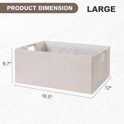 ANMINY 6PCS Storage Baskets for Organizing Collapsible Fabric Storage Bins Boxes with Wood Handles Closet Shelves Cube Organi