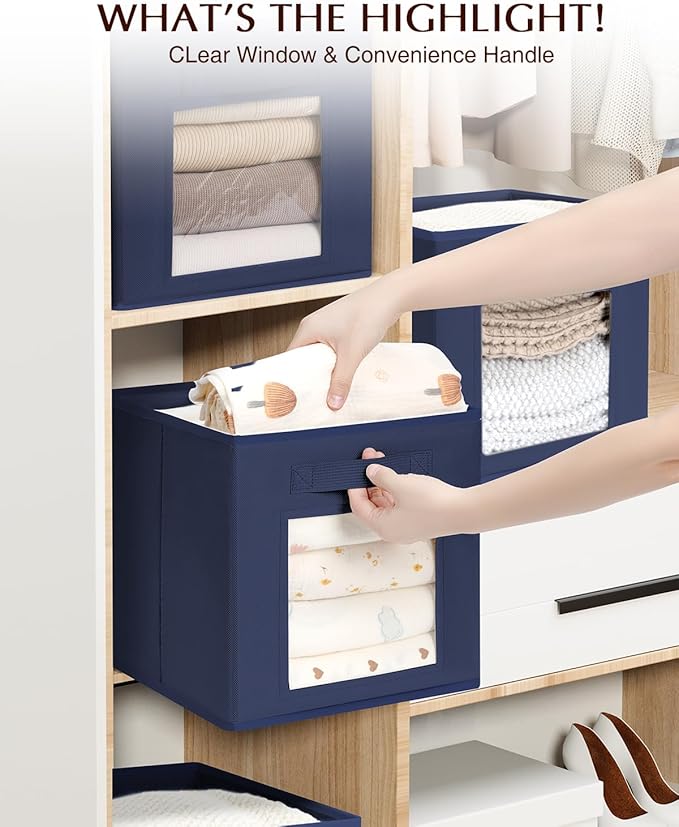 Homsorout Storage Cube 11 Inch - Cube Storage Bins with Window, Closet Storage Baskets with Handle, Fabric Bins for Closet, S