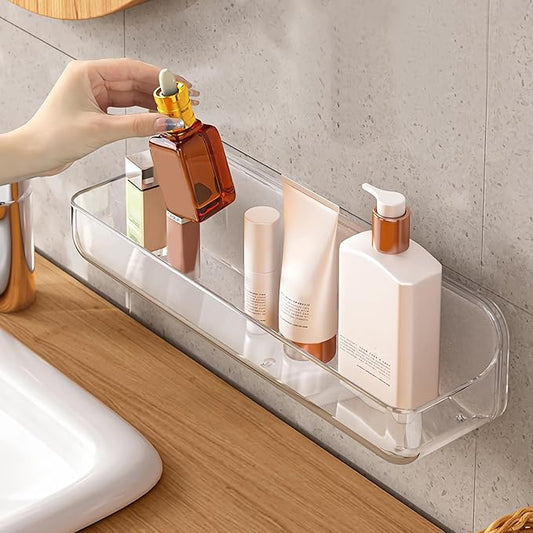 Diesisa Acrylic Wall Mounted Shower Caddy, Clear, Large Size 4D x 12.8" W x 3.3" H, Acrylic Shelf, No Drilling Walls Adhesive