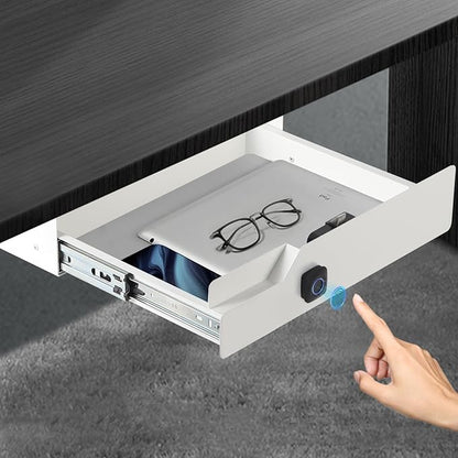 Under Desk Drawer Storage with Lock, 16"x11.8"x3.6", Metal Undermount Table Drawer, Ball Bearing Slides Out Tray Organizer fo