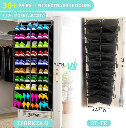 Heavy-Duty, over the door shoe organizer, Extra-Wide Large, shoe organizer, Holds 30 Pairs & Supports 100lbs, shoe rack, with