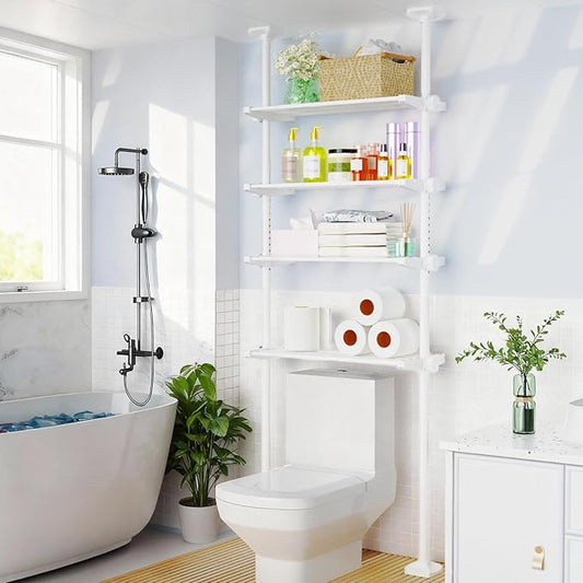 Over The Toilet Storage Shelf, 4-Tier Adjustable Over Toilet Bathroom Organizer,Tension-Mounted Bathroom Storage Rack for Cei