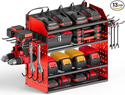 CCCEI Modular Desk Power Tools Organizer with Charging Station, 4 Layer Drills Battery Storage Wall Mount, Garage Shop Organi
