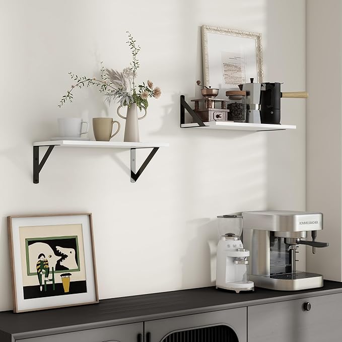 Axeman White Floating Shelves for Wall, 16''W x 8''D Floating Shelves Set of 2, 8 Inch Deep Wall Shelves for Bookshelf Living