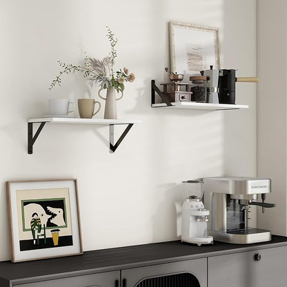 Axeman White Floating Shelves for Wall, 16''W x 8''D Floating Shelves Set of 2, 8 Inch Deep Wall Shelves for Bookshelf Living