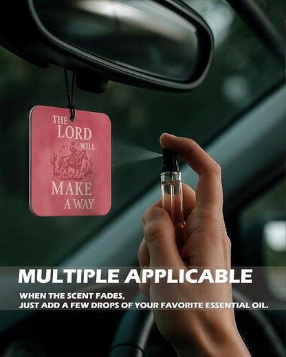 Pink Western Christian Square Citrus Car Air Freshener 4 Pcs, Southwestern Desert Cowgirl Religious Hanging Air Freshener for