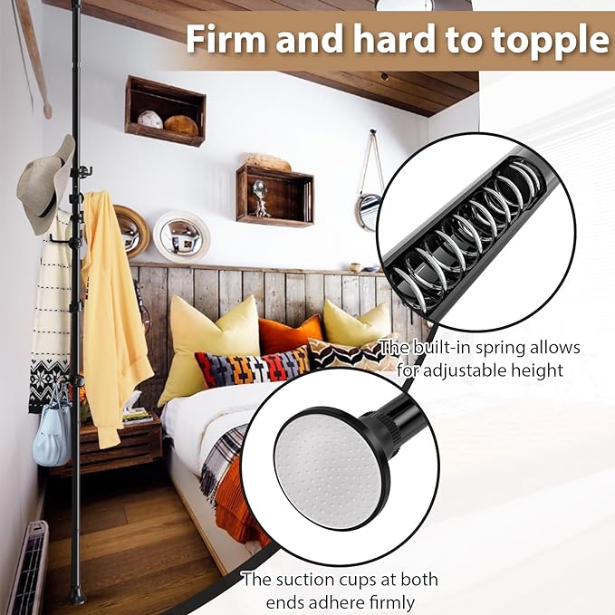 Coat Rack Freestanding, 56 to 125 inch Adjustable Tension Rod Hanger with 12 Hooks for Hanging Coat, Plant,Jacket, Hat, Scarf