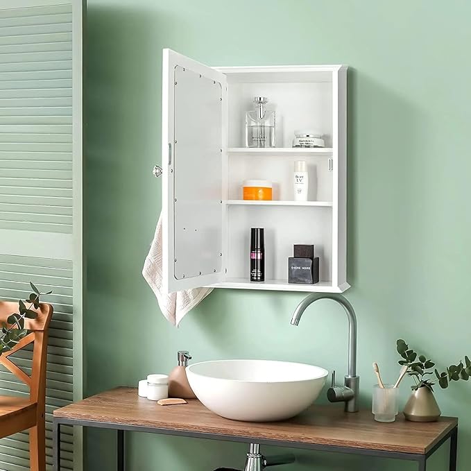 VINGLI Bathroom Wall Cabinet Wall Mount Mirrored Medicine Cabinet with Mirror Storage Organizer with Single Mirror Door and 2