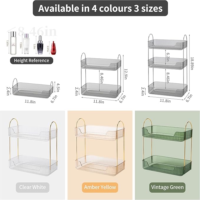 YCIA&DONE Bathroom Organizer Countertop, Makeup Storage, Skincare Cosmetic Tray Shelf, Perfume Holder Rack for Vanity Counter