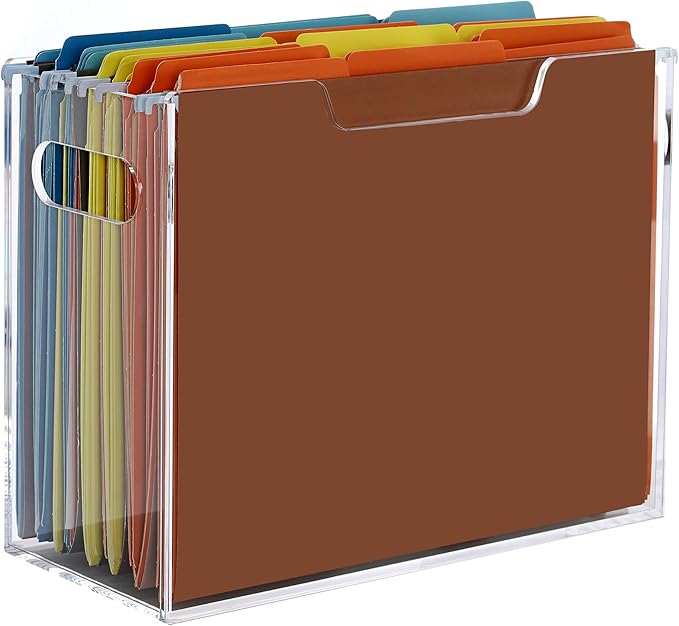 DINGHUO Acrylic File Folder Organizer, Hanging File Organizer Box, File Holder with Handles for Letter Size/A4, Clear File Bo