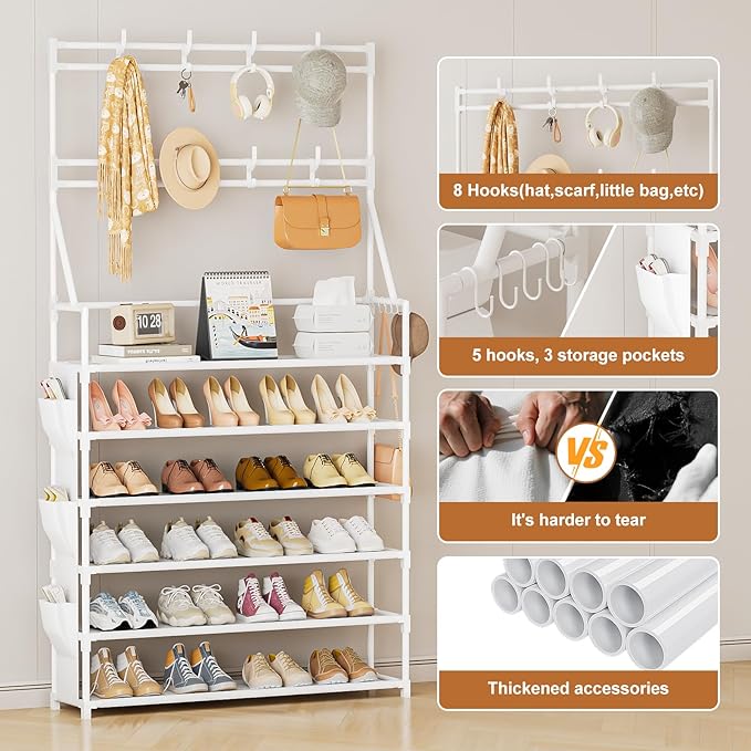 OYREL Shoe Rack 6 Tier Shoes Organizer 24-30 Pairs Shoe Racks for Closet Front Door Entrance Large Capacity Space Saving Shoe